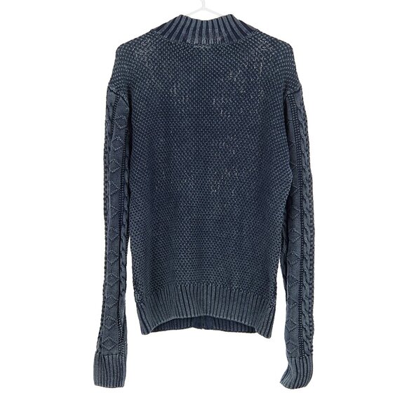 Carbon 2 Cobalt Sweater Mens Large Stavanger Full Zip Linen Nordic 3D Cable Knit - Picture 5 of 5